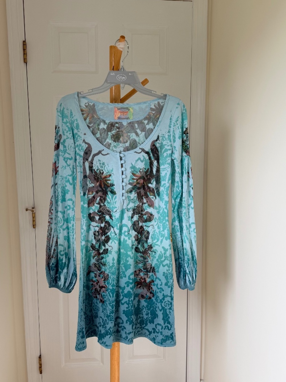 VTG Y2K Butterfly Dropout Ombre Sublimation Peacock Graphic Mini Dress XS S